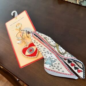 Piper K Red Heart/Evil Eye and Patterned Scarf Keychain/Bag Charm-NWT